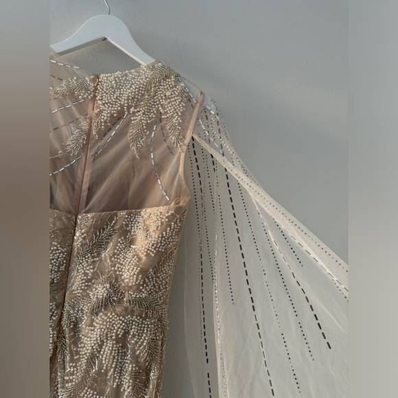 LARA Long Cape Beaded Gown in Champagne/Ivory 6 - Picture 7 of 11